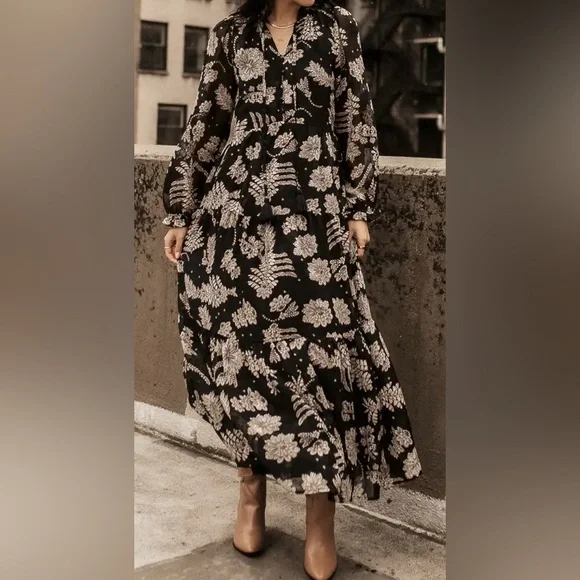 Bohme Black and Cream Floral Maxi Dress - Picture 1 of 4